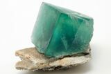 Cubic, Blue-Green Phantom Fluorite Crystal on Quartz - China #197158-1